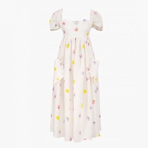 SLEEPER Picnic Linen Dress with Pansies